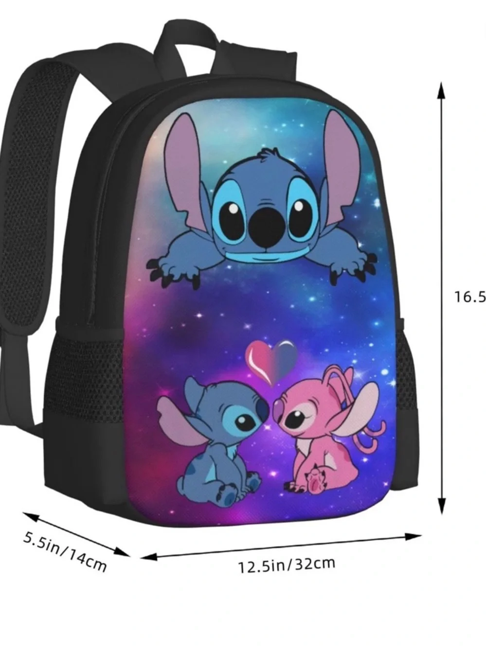 Disney Stitch & Angel 3 Piece Backpack Lunch Bag Pencil Case Set Blue Pink New